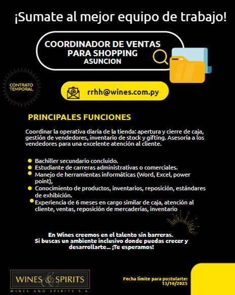 COORDINADOR DE VENTAS – SHOPPING