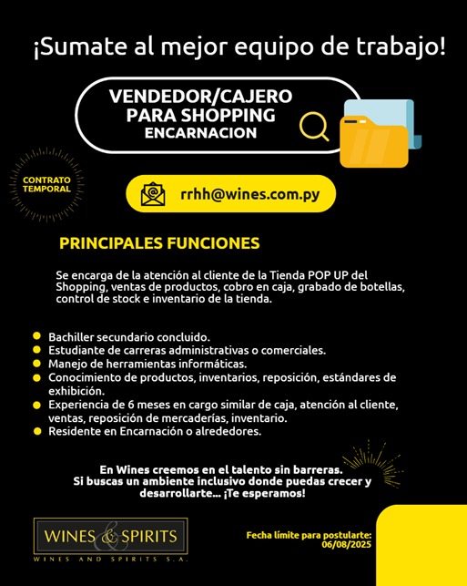 VENDEDOR – CAJERO PARA SHOPPING – ENCARNACIÓN